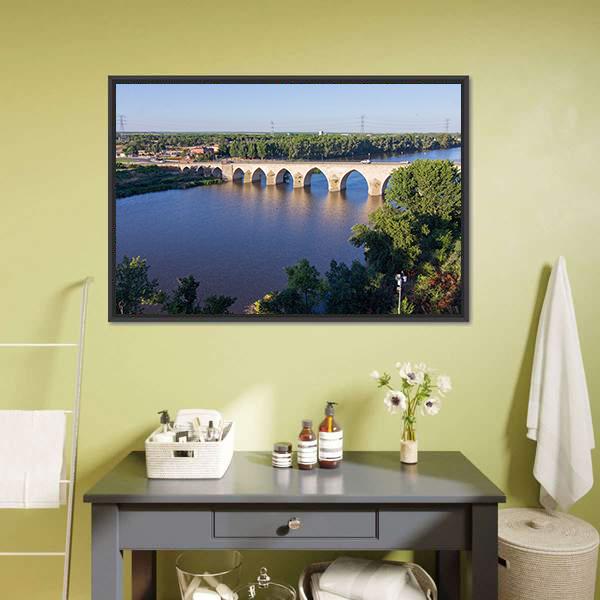 Long Bridge Over Blue River Panoramic Canvas Wall Art-1 Piece-36" x 12"-Tiaracle