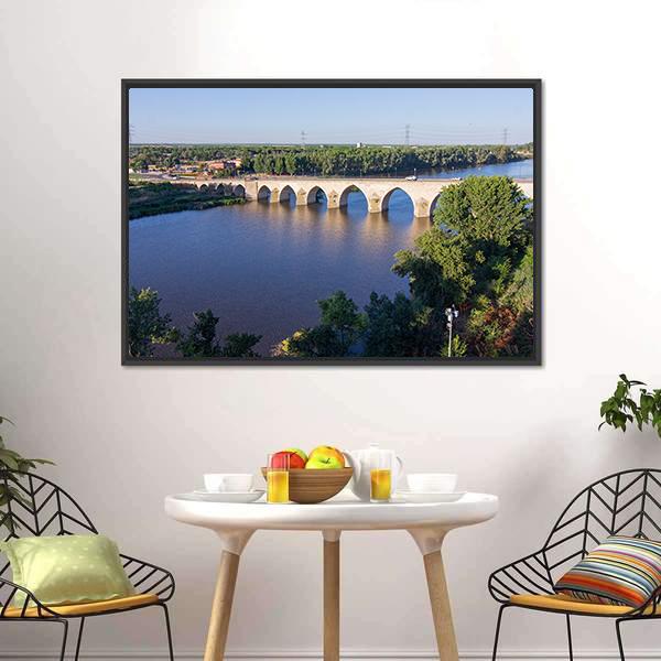 Long Bridge Over Blue River Panoramic Canvas Wall Art-1 Piece-36" x 12"-Tiaracle