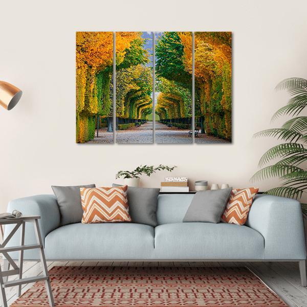 Long Road In Autumn Park Canvas Wall Art-4 Horizontal-Gallery Wrap-34" x 24"-Tiaracle