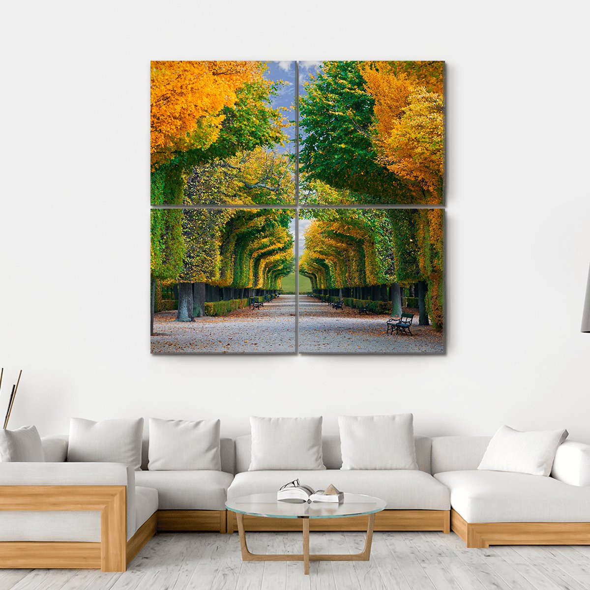 Long Road In Autumn Park Canvas Wall Art-4 Square-Gallery Wrap-17" x 17"-Tiaracle