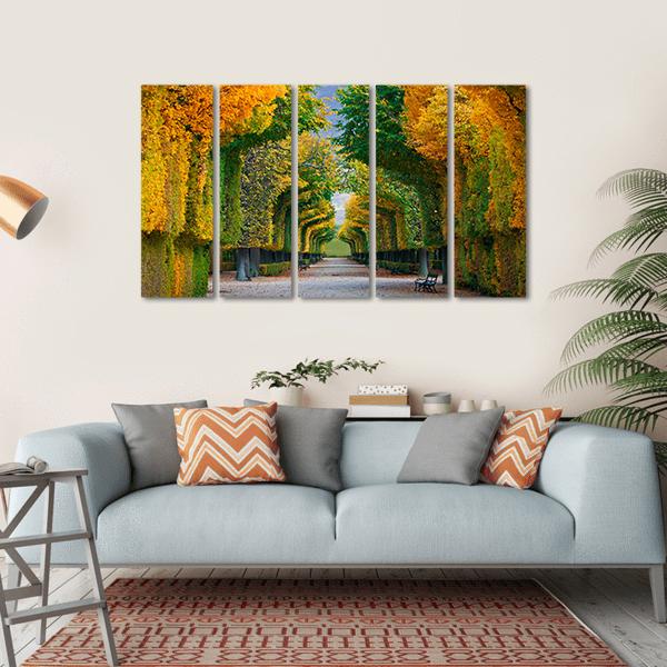 Long Road In Autumn Park Canvas Wall Art-5 Horizontal-Gallery Wrap-22" x 12"-Tiaracle