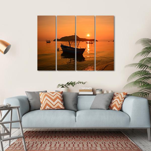 Long Tail Boat Canvas Wall Art-4 Horizontal-Gallery Wrap-34" x 24"-Tiaracle