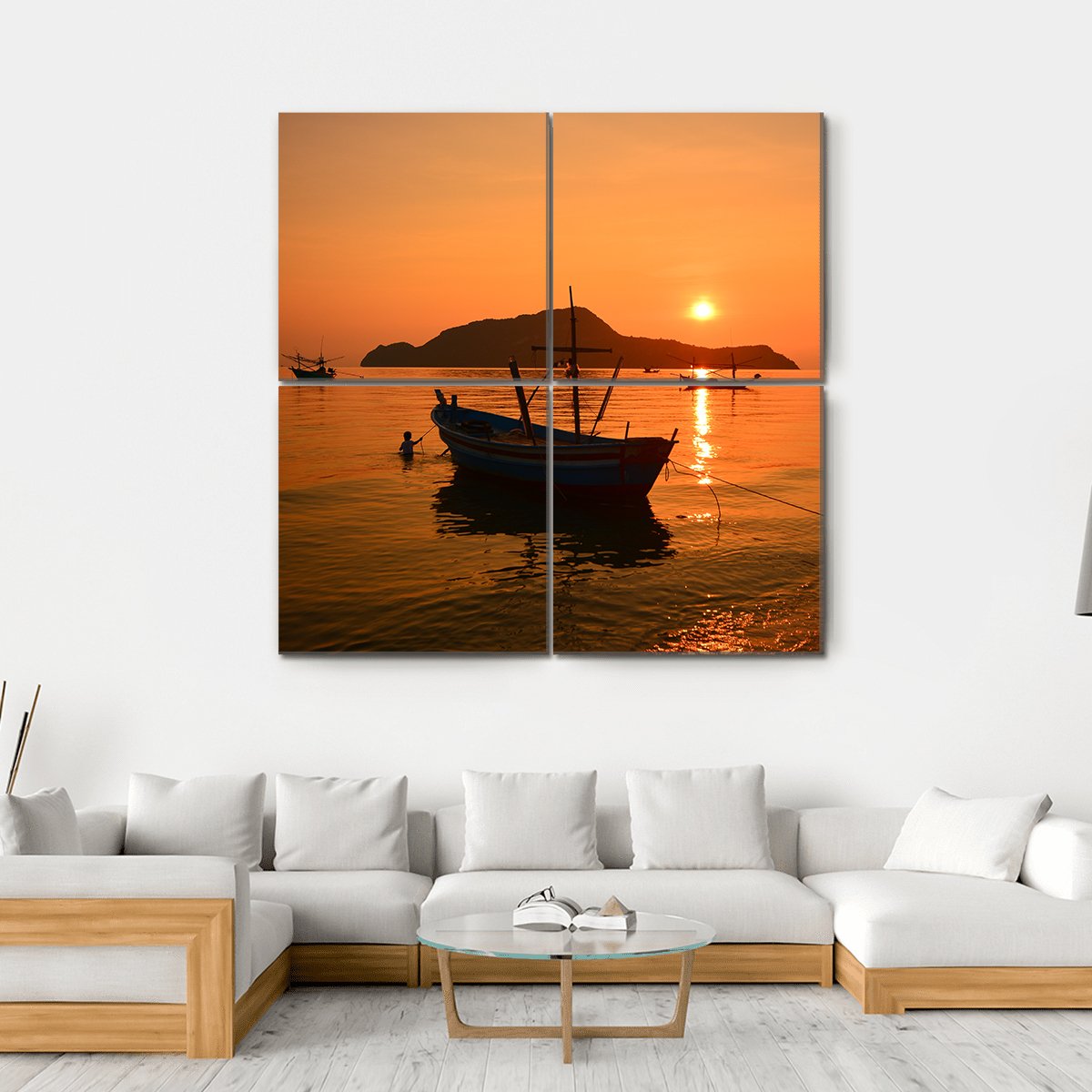 Long Tail Boat Canvas Wall Art-4 Square-Gallery Wrap-17" x 17"-Tiaracle