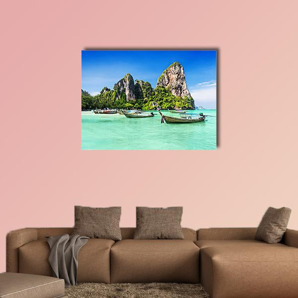 Longtale Boats At Beach Thailand Canvas Wall Art-1 Piece-Gallery Wrap-36" x 24"-Tiaracle