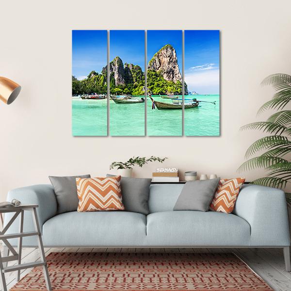 Longtale Boats At Beach Thailand Canvas Wall Art-4 Horizontal-Gallery Wrap-34" x 24"-Tiaracle
