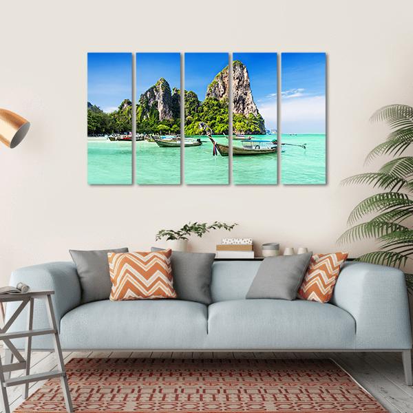 Longtale Boats At Beach Thailand Canvas Wall Art-5 Horizontal-Gallery Wrap-22" x 12"-Tiaracle