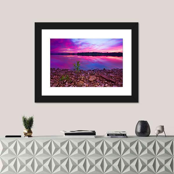 Longview Lake At Dawn Canvas Wall Art-1 Piece-Framed Print-20" x 16"-Tiaracle
