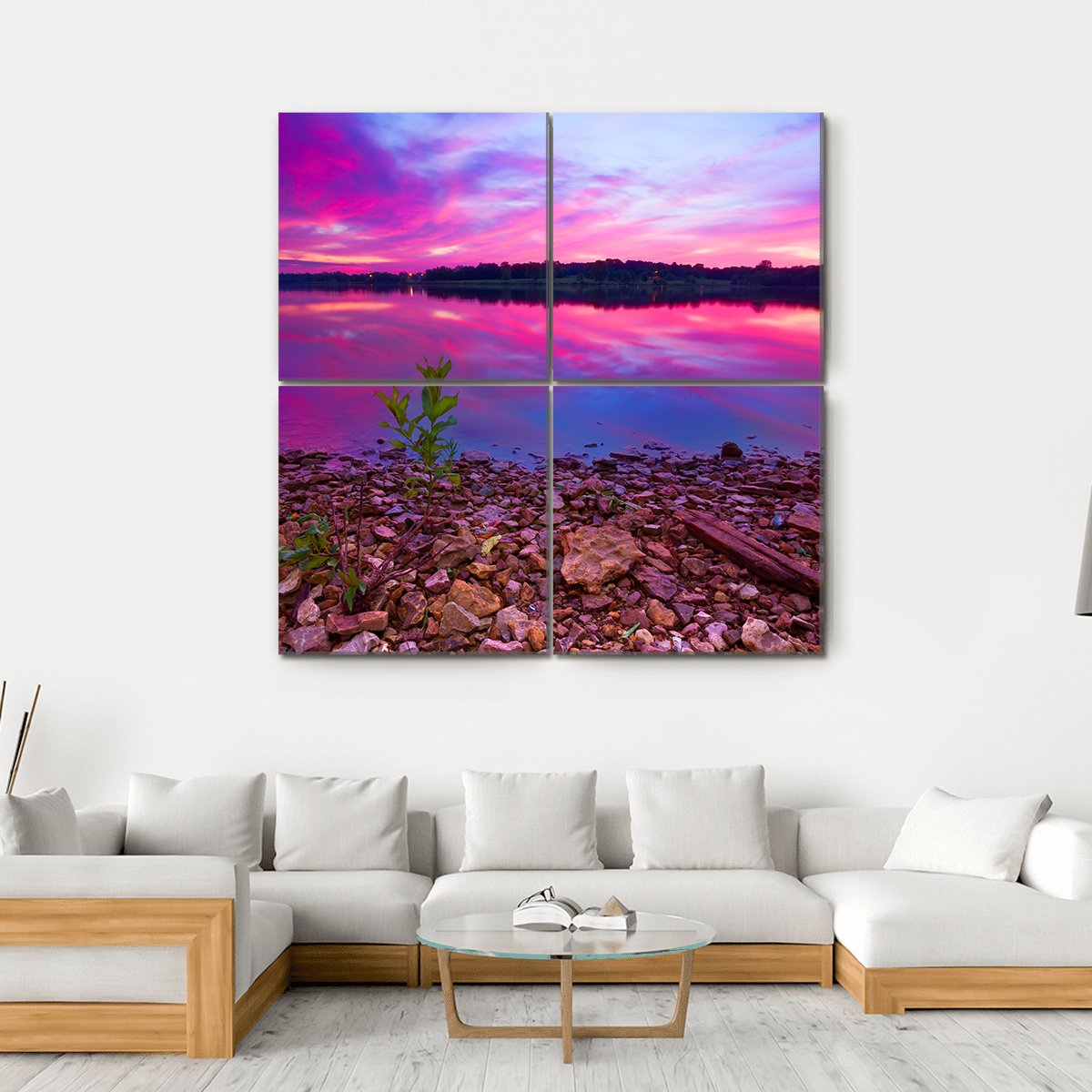 Longview Lake At Dawn Canvas Wall Art-4 Square-Gallery Wrap-17" x 17"-Tiaracle