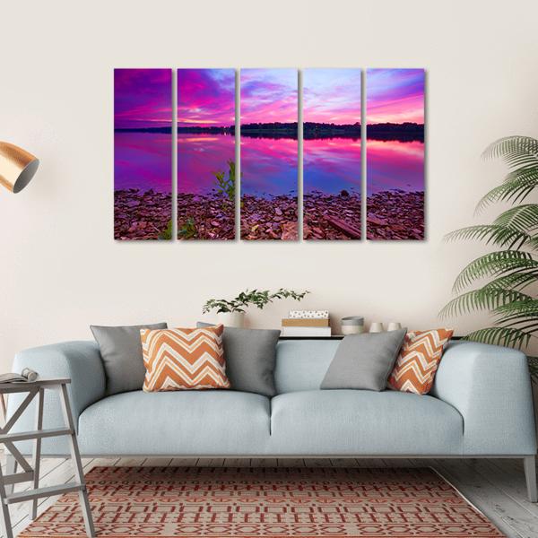 Longview Lake At Dawn Canvas Wall Art-5 Horizontal-Gallery Wrap-22" x 12"-Tiaracle