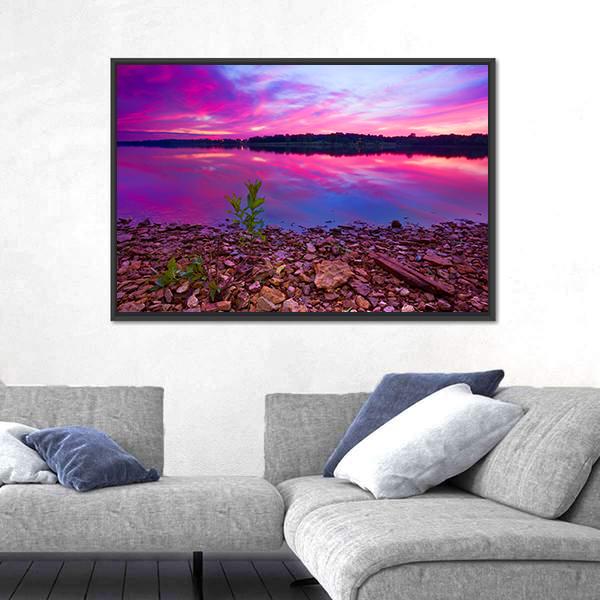 Longview Lake At Dawn Canvas Wall Art-5 Horizontal-Gallery Wrap-22" x 12"-Tiaracle