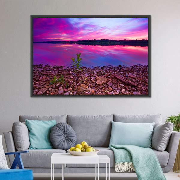 Longview Lake At Dawn Canvas Wall Art-3 Horizontal-Gallery Wrap-25" x 16"-Tiaracle