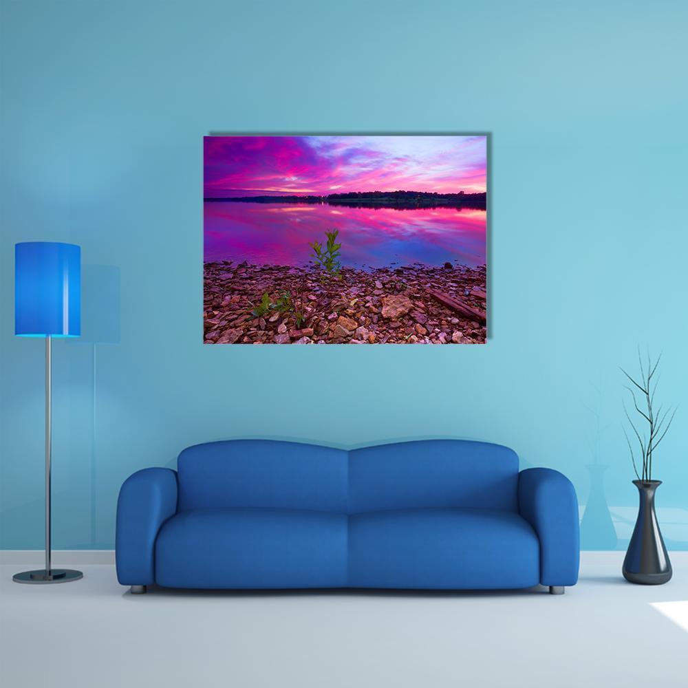 Longview Lake At Dawn Canvas Wall Art-1 Piece-Gallery Wrap-48" x 32"-Tiaracle