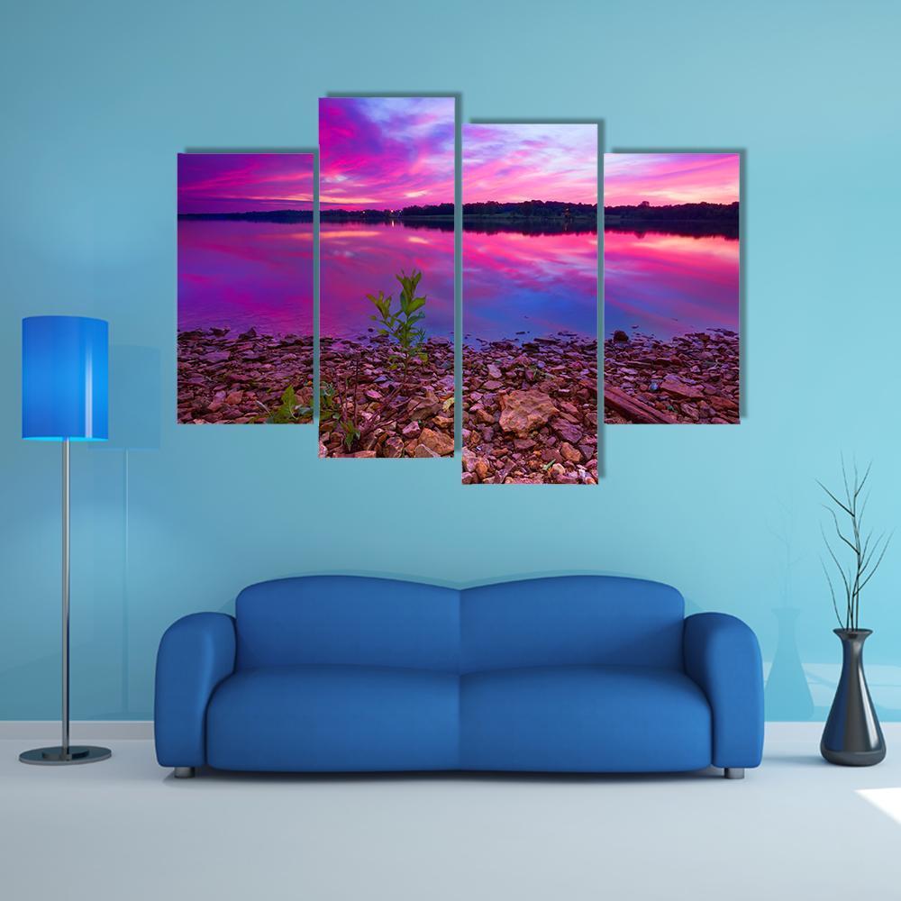 Longview Lake At Dawn Canvas Wall Art-4 Pop-Gallery Wrap-50" x 32"-Tiaracle