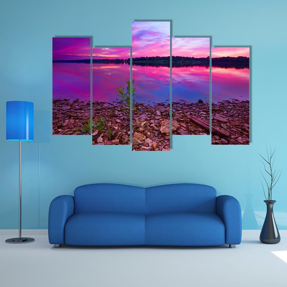 Longview Lake At Dawn Canvas Wall Art-5 Pop-Gallery Wrap-47" x 32"-Tiaracle
