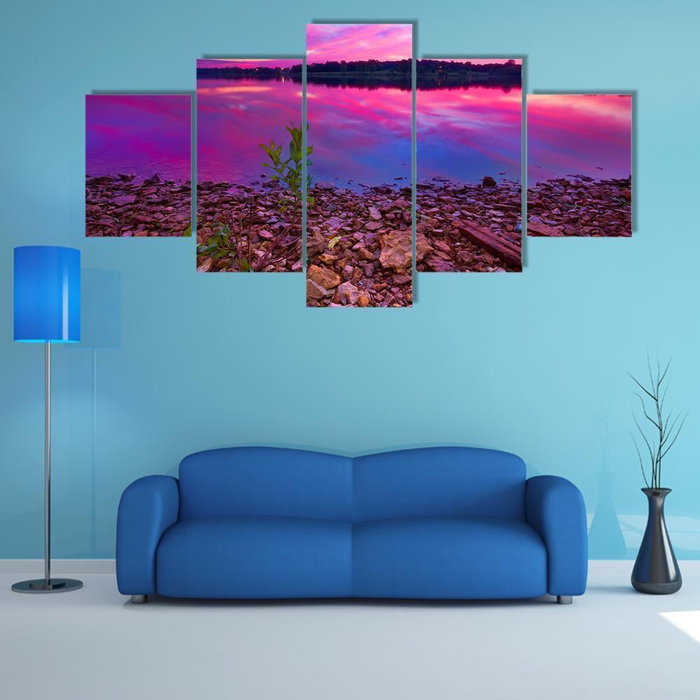 Longview Lake At Dawn Canvas Wall Art-5 Star-Gallery Wrap-62" x 32"-Tiaracle