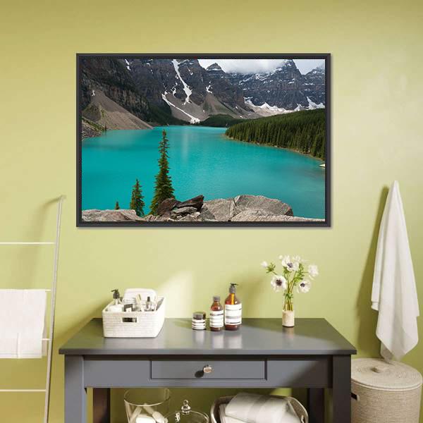 Loraine Lake Canvas Wall Art-1 Piece-Floating Frame-36" x 24"-Tiaracle