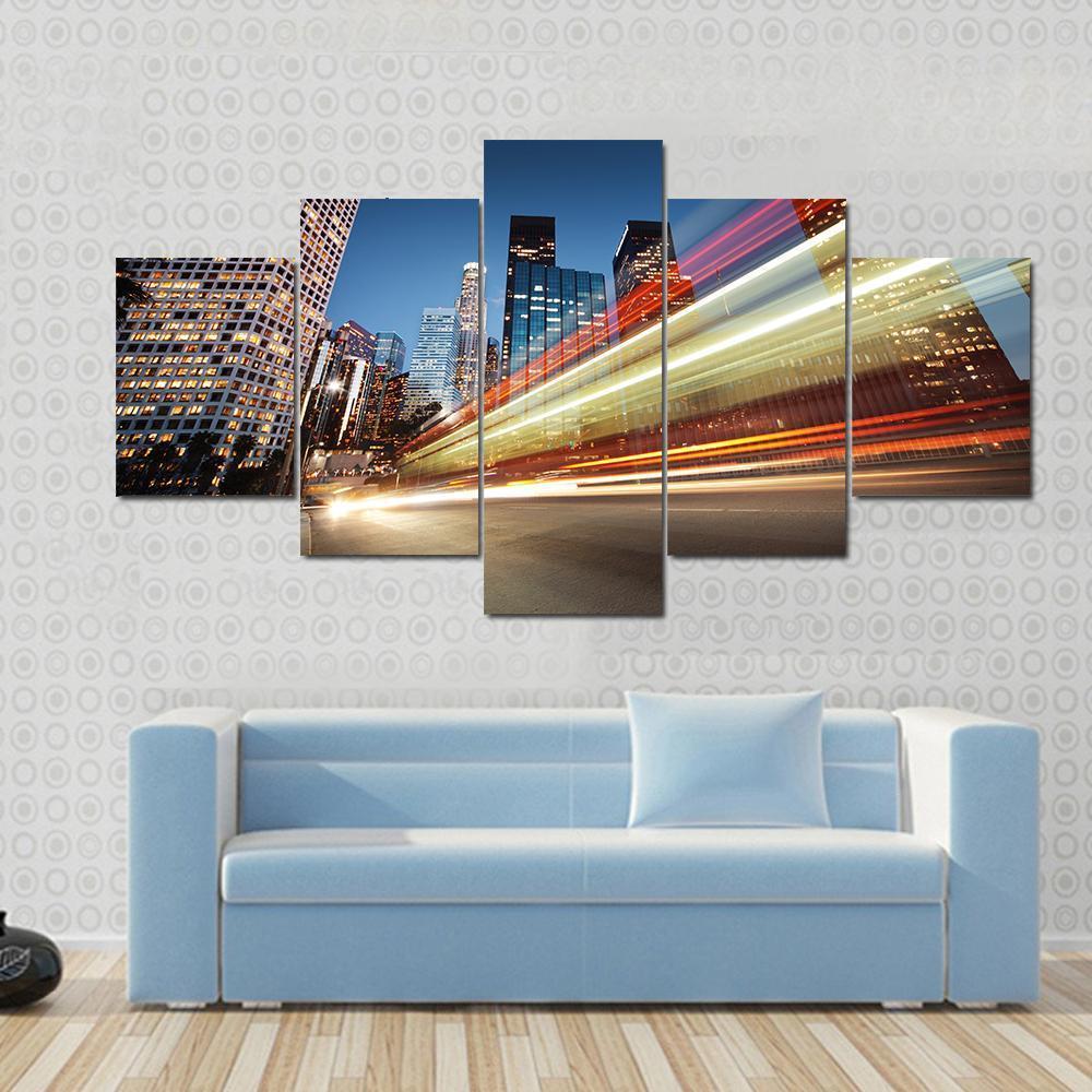 Blurred Bus Speeding Canvas Wall Art-5 Pop-Gallery Wrap-47" x 32"-Tiaracle