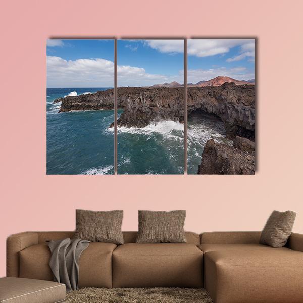 Los Hervideros Coastline Canvas Wall Art-3 Horizontal-Gallery Wrap-37" x 24"-Tiaracle