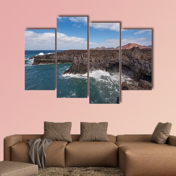 Los Hervideros Coastline Canvas Wall Art-4 Pop-Gallery Wrap-50" x 32"-Tiaracle