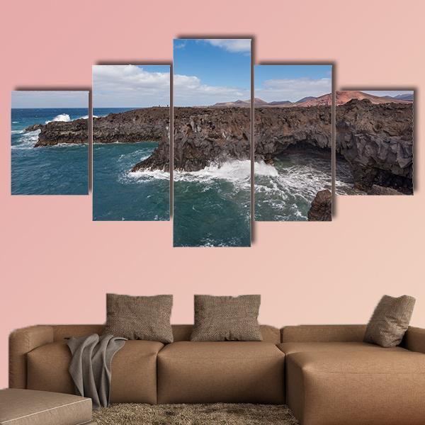 Los Hervideros Coastline Canvas Wall Art-5 Star-Gallery Wrap-62" x 32"-Tiaracle