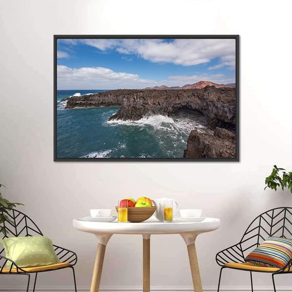 Los Hervideros Coastline Canvas Wall Art-3 Horizontal-Gallery Wrap-25" x 16"-Tiaracle