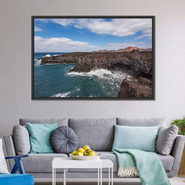 Los Hervideros Coastline Canvas Wall Art-3 Horizontal-Gallery Wrap-25" x 16"-Tiaracle