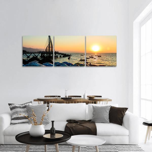 Los Muertos Pier Mexico Panoramic Canvas Wall Art-3 Piece-25" x 08"-Tiaracle