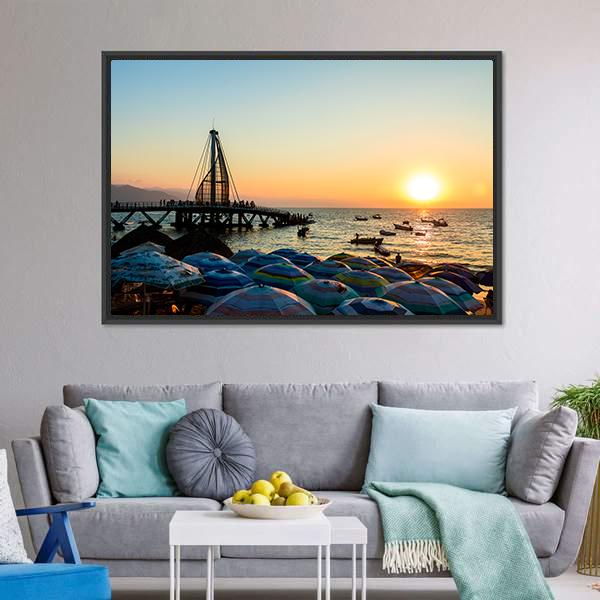 Los Muertos Pier Mexico Panoramic Canvas Wall Art-1 Piece-36" x 12"-Tiaracle