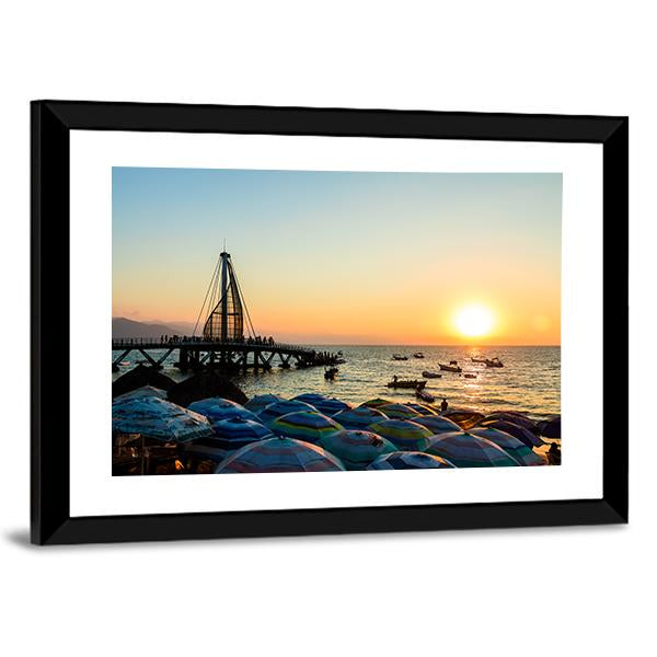 Los Muertos Pier Mexico Panoramic Canvas Wall Art-1 Piece-36" x 12"-Tiaracle