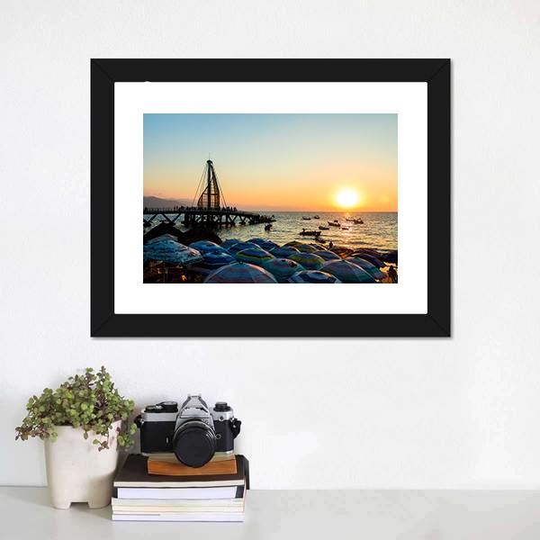 Los Muertos Pier Mexico Panoramic Canvas Wall Art-1 Piece-36" x 12"-Tiaracle