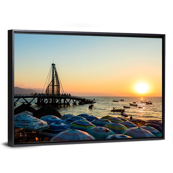 Los Muertos Pier Mexico Panoramic Canvas Wall Art-1 Piece-36" x 12"-Tiaracle