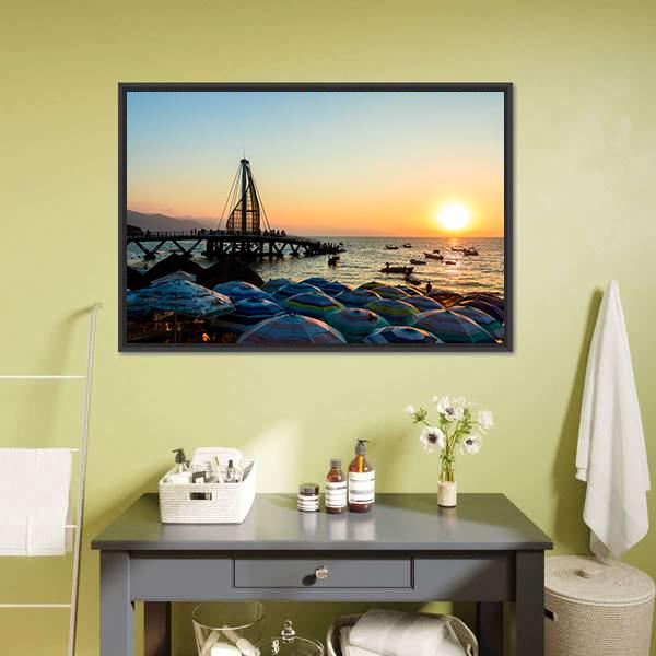 Los Muertos Pier Mexico Panoramic Canvas Wall Art-1 Piece-36" x 12"-Tiaracle