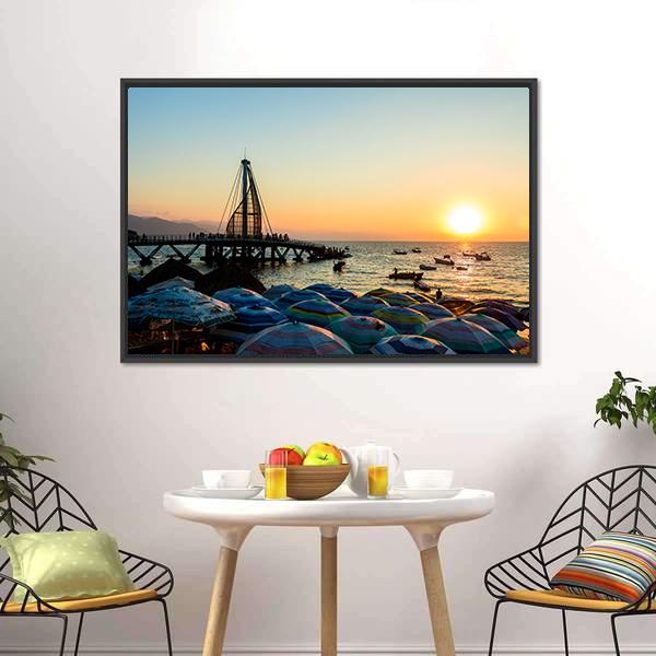 Los Muertos Pier Mexico Panoramic Canvas Wall Art-1 Piece-36" x 12"-Tiaracle