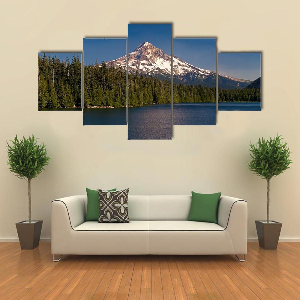 Lake & Mount Hood Canvas Wall Art-5 Star-Gallery Wrap-62" x 32"-Tiaracle