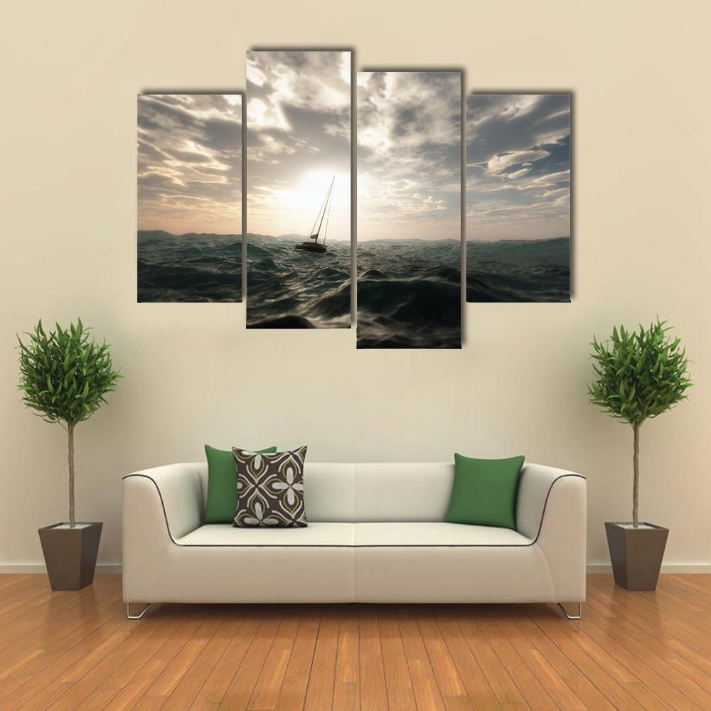 Sailing Boat In Storm Canvas Wall Art-4 Pop-Gallery Wrap-50" x 32"-Tiaracle
