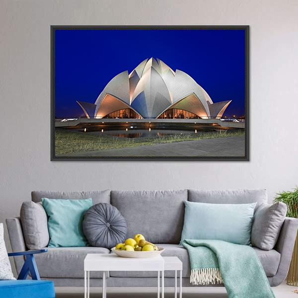 Lotus Temple At Evening Canvas Wall Art-3 Horizontal-Gallery Wrap-25" x 16"-Tiaracle