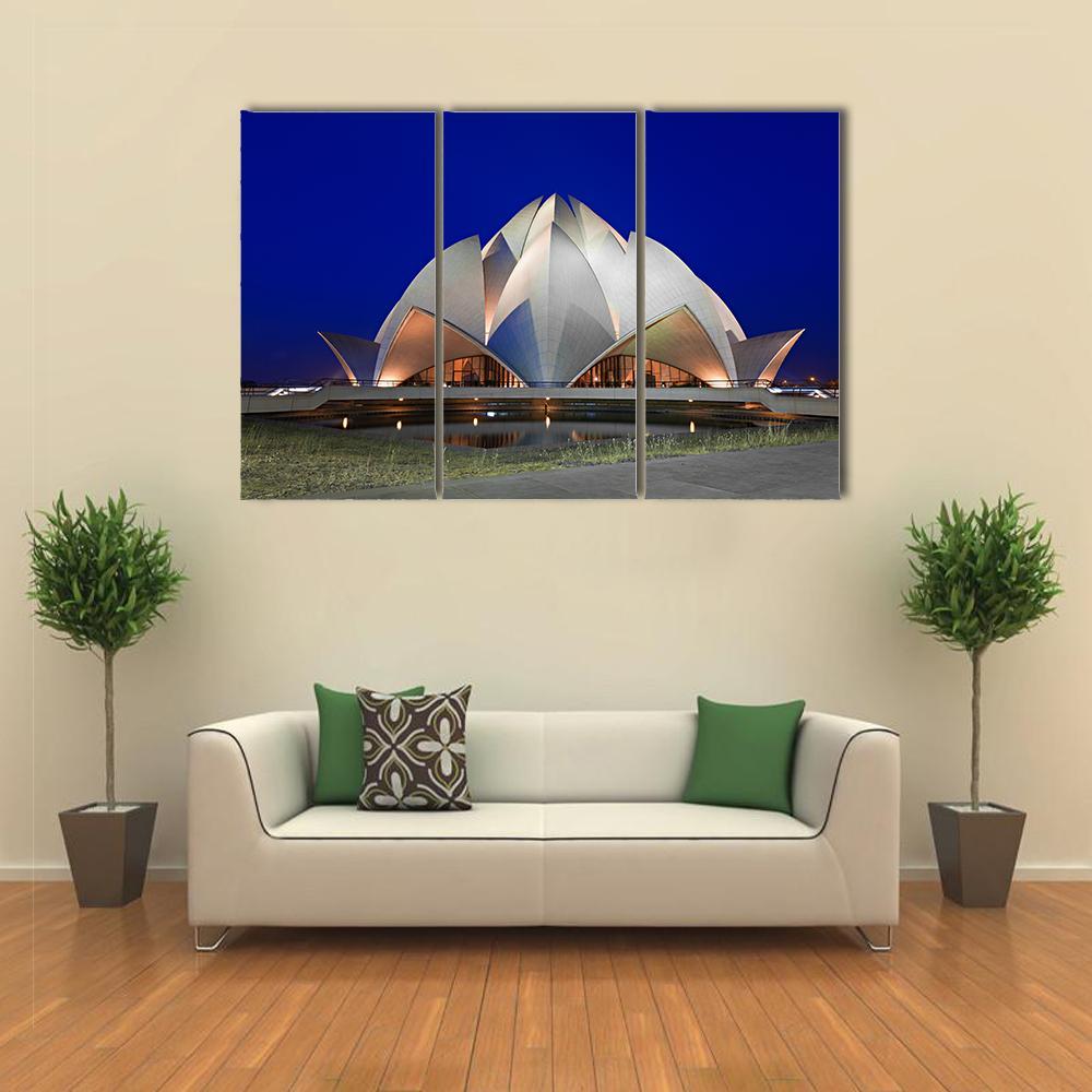 Lotus Temple At Evening Canvas Wall Art-4 Pop-Gallery Wrap-50" x 32"-Tiaracle