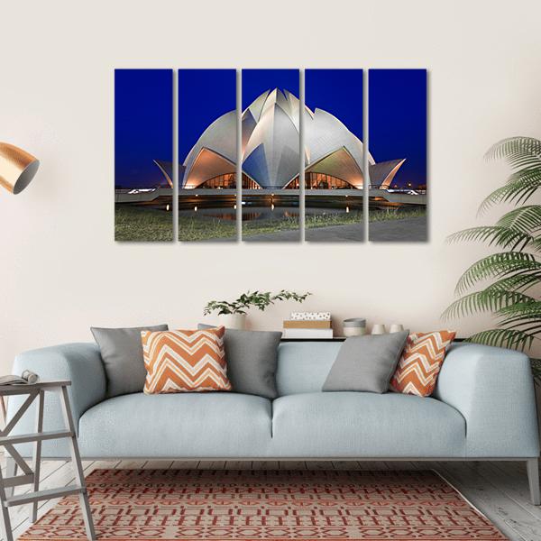 Lotus Temple At Evening Canvas Wall Art-5 Horizontal-Gallery Wrap-22" x 12"-Tiaracle