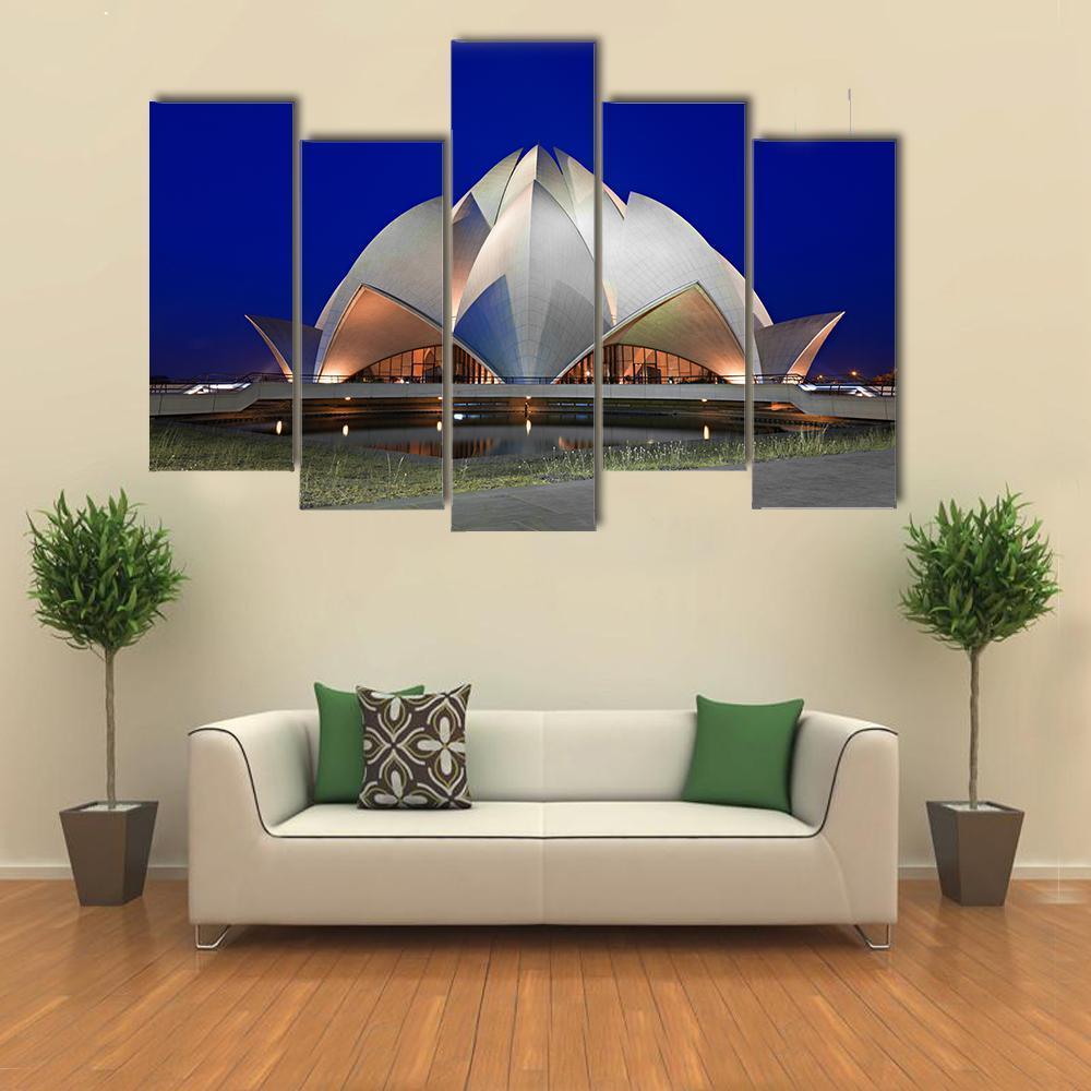 Lotus Temple At Evening Canvas Wall Art-5 Pop-Gallery Wrap-47" x 32"-Tiaracle