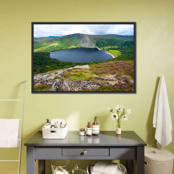 Lough Tay Lake Ireland Canvas Wall Art-1 Piece-Floating Frame-24" x 16"-Tiaracle