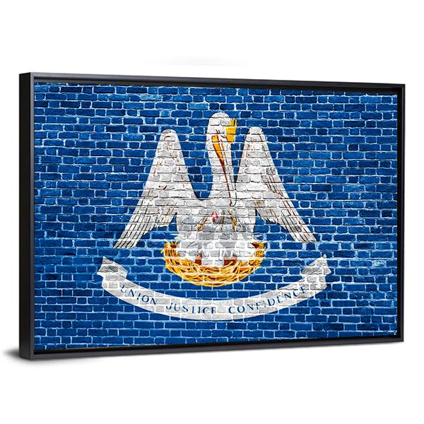 Louisiana Flag On Brick Wall Canvas Wall Art-3 Horizontal-Gallery Wrap-25" x 16"-Tiaracle