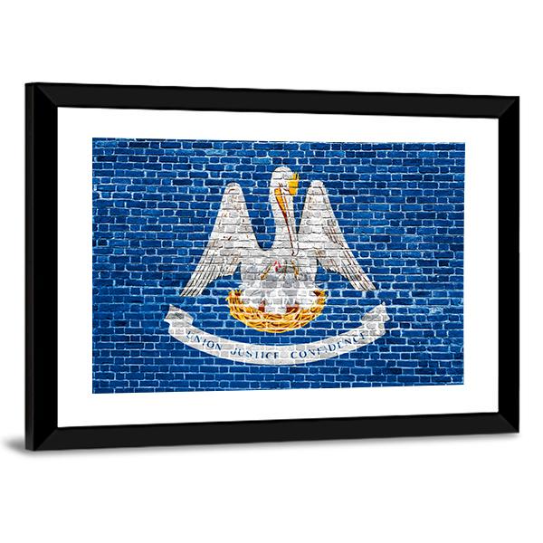 Louisiana Flag On Brick Wall Canvas Wall Art-3 Horizontal-Gallery Wrap-25" x 16"-Tiaracle