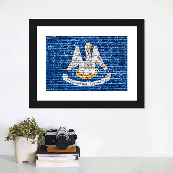 Louisiana Flag On Brick Wall Canvas Wall Art-1 Piece-Framed Print-20" x 16"-Tiaracle