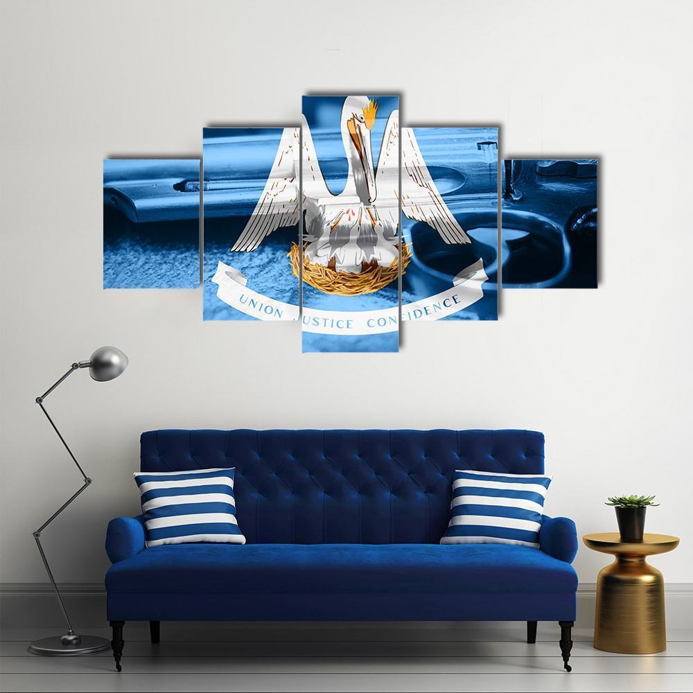 Flag Of Louisiana Canvas Wall Art-5 Star-Gallery Wrap-62" x 32"-Tiaracle