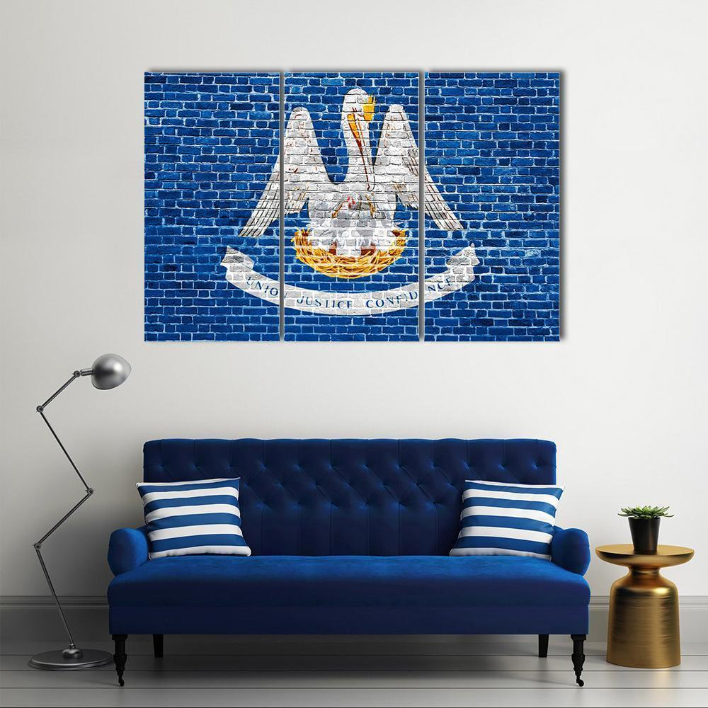 Louisiana Flag On Brick Wall Canvas Wall Art-3 Horizontal-Gallery Wrap-37" x 24"-Tiaracle