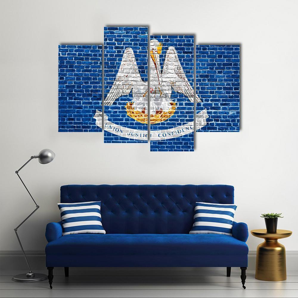 Louisiana Flag On Brick Wall Canvas Wall Art-4 Pop-Gallery Wrap-50" x 32"-Tiaracle
