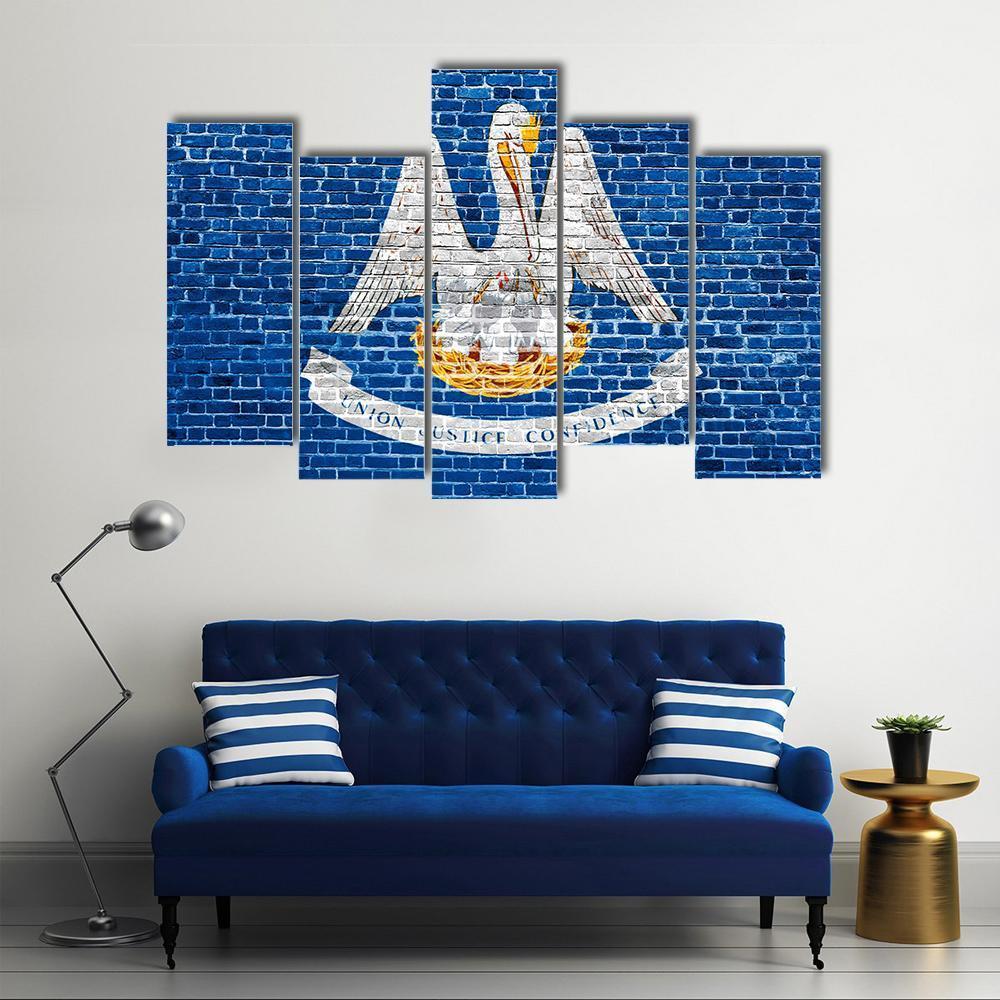 Louisiana Flag On Brick Wall Canvas Wall Art-5 Pop-Gallery Wrap-47" x 32"-Tiaracle