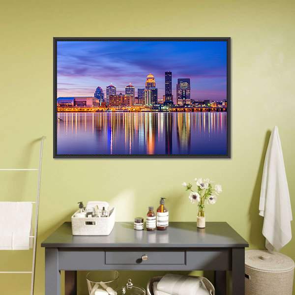 Louisville Skyline From River Canvas Wall Art-1 Piece-Floating Frame-24" x 16"-Tiaracle