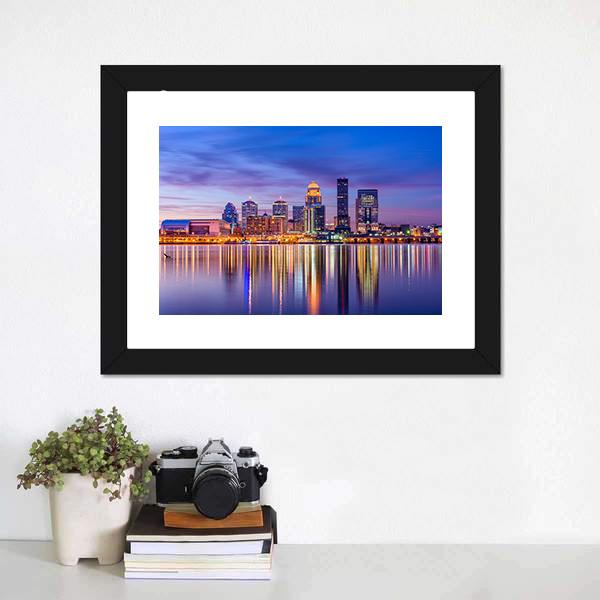 Louisville Skyline From River Canvas Wall Art-1 Piece-Framed Print-20" x 16"-Tiaracle