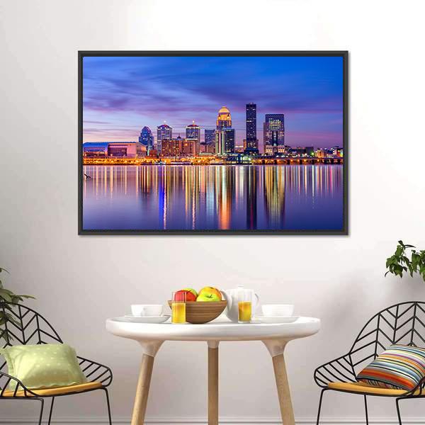 Louisville Skyline From River Canvas Wall Art-3 Horizontal-Gallery Wrap-25" x 16"-Tiaracle